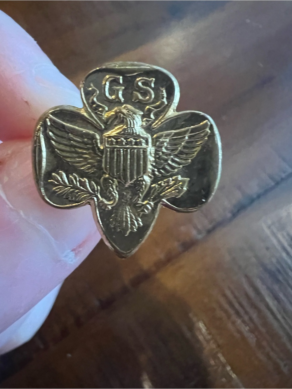 Gold-Tone Clover Brooch with Eagle and GS Emblem